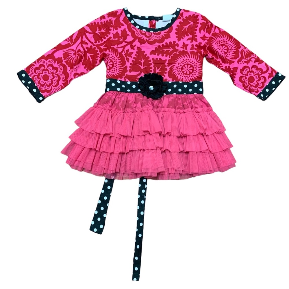 Ann Loren by Jess Dress Size 2-3T Toddler Long Sleeve Pink w Black White